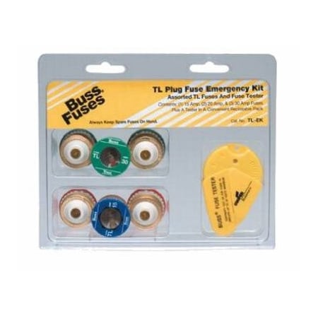 Eaton Bussmann Plug Fuse Kit, TL Series, 6 Fuses Included, 15 to 30A, 125V AC TL-EK